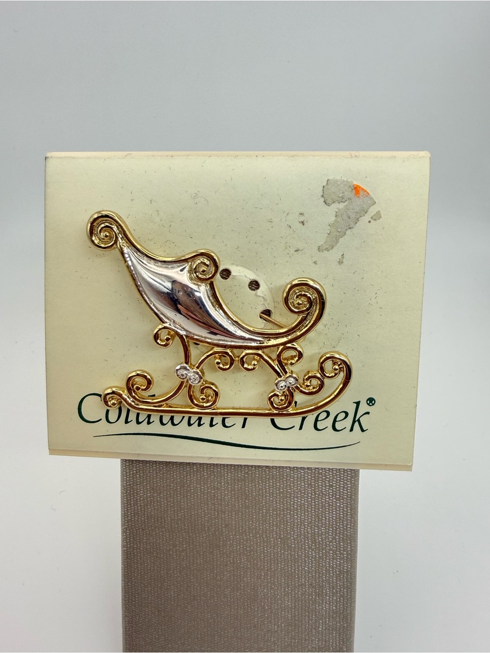Coldwater Creek 2007 Christmas Sleigh Brooch Pin Gold Silver Tone NWT